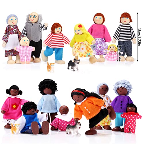 Skylety 20 Pcs Wooden Dollhouse Family Set of 16 Mini People Figures and 4 Pets, Wooden Dollhouse Dolls Cosplay Family Fig...
