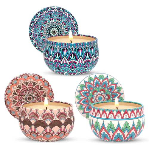 Set of 3 Scented Candles Gift Set for Women Home Decor, Decorative Small 2.5oz Natural Soy Wax Freesia, Lilac and Strawber...