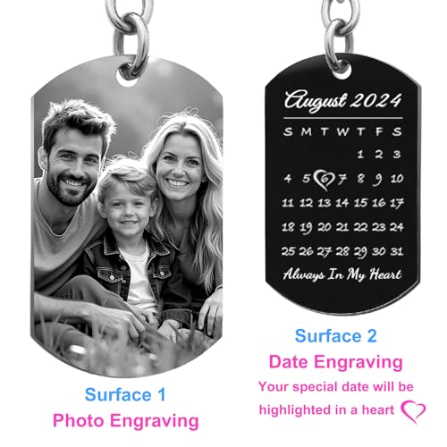 Queenberry Custom Keychain Laser Engraved Personalized Calendar Date/Photo/Text Full Color Picture