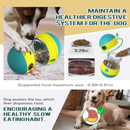 BSISUERM Dog Puzzle Toy Adjustable Treat Dispensing Ball Food Dispenser Tough Slow Feeder Puppy Enrichment Training Toy Pe...