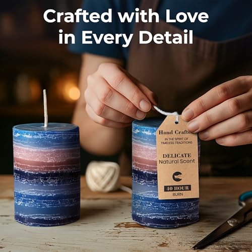 CraftyCrocodile Decorative Scented Pillar Candle - Handcrafted Navy Blue Candles with Cotton Wick, Smokeless for Spa, Arom...