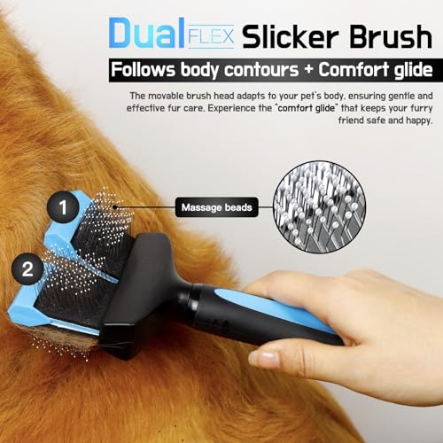 iToleeve Dual Flex Slicker Brush Dog Brush, Gentle Grooming Tool for Sensitive Dogs & Cats - Ideal for Long Hair, Removes ...