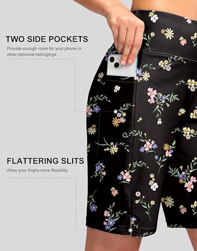 G Gradual Women's 9" Long Swim Board Shorts with Pockets High Waisted Knee Length Beach Swimming Shorts for Women with Liner
