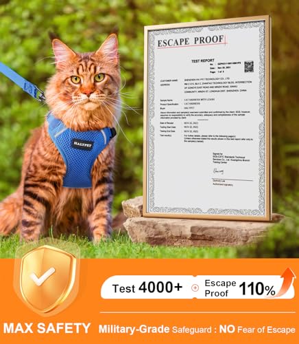 Halypet Cat Harness and Leash Set [ MAX Safety Third Generation ] Escape Proof Soft Adjustable Cat Leash Breathable Comfor...