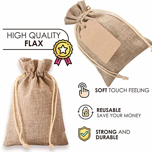 boboom 30Pcs 4 x 6 inch Burlap Gift Bags and 30Pcs Tags with Drawstring, Wedding Hessian Linen Sacks, Jewelry Pouches Burl...