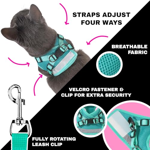 Travel Cat x Jackson Galaxy Harness and Leash Set - Adjustable Fit Mesh Cat Harness with Nylon Leash - Comfort, Escape Pro...