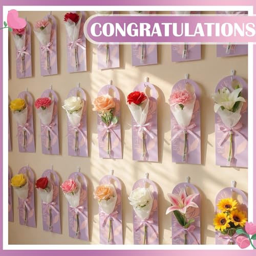 Eaasty 96 Set Mother's Day Themed Single Carnation Card Sleeve Gift Packaging Flower Holder with Floral Water Tubes Ribbon...