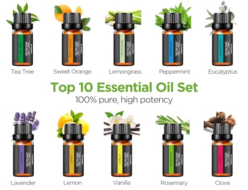 InnoGear Aromatherapy Diffuser & 10 Essential Oils Set, 400ml Diffuser Ultrasonic Diffuser Cool Mist Humidifier with 4 Tim...