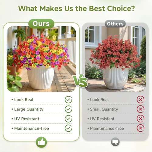 Alupssuc 24 Bundles Artificial Flowers for Outdoors Decoration, UV Resistant Silk Faux Floral Spring Summer Fake Plastic P...