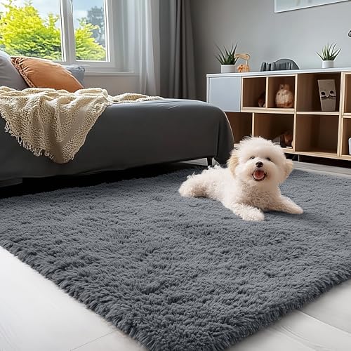 OLANLY Area Rugs for Living Room Bedroom, Machine Washable 4x5.9 ft Soft Fluffy Shaggy Bedside Rug, Indoor Floor Carpet fo...