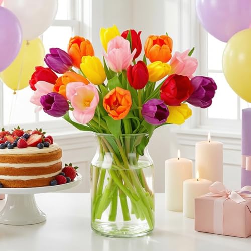 Benchmark Bouquets - Rainbow Tulips - Fresh Flowers for Delivery - Mothers Day Flowers for Mom - Mothers Day Gifts - Birth...