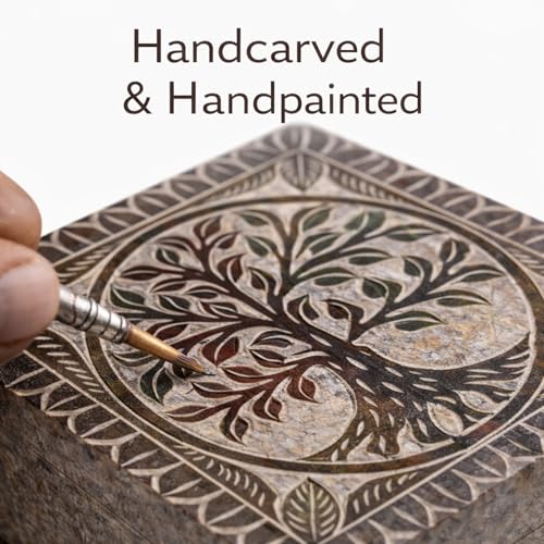 KC KULLICRAFT Hand Carved Marble Soapstone Square Shape Jewellery Box | Storage Organizer | Decorative Trinket Ornament Ho...