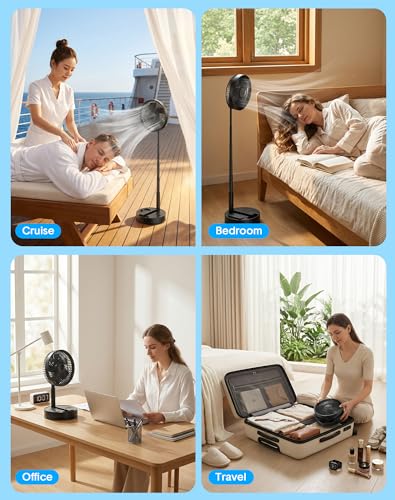 Portable Standing Oscillating Rechargeable Fan - 8" 8000mah Battery Operated USB Fans for Bedroom Quiet Remote Folding Ped...