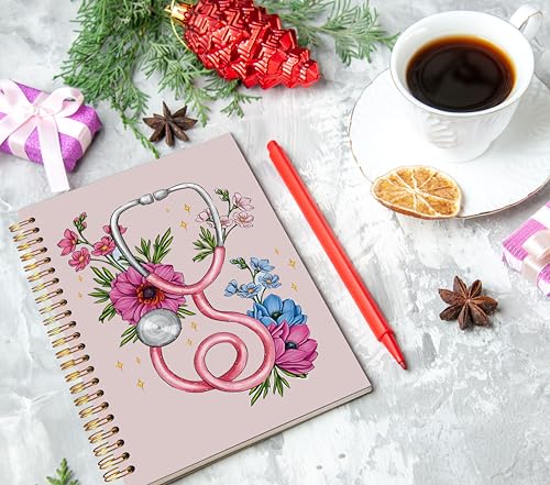 WNAGT Floral Stethoscope Nurse Spiral Notebook Journal 5.5x8.3, Nurse Appreciation Gifts for Women, Nursing Medical Office...