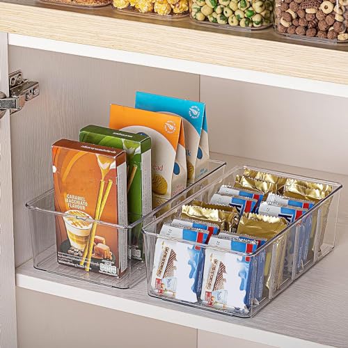 Vtopmart 4 Pack Food Storage Organizer Bins, Clear Plastic Bins for Pantry, Kitchen, Fridge, Cabinet Organization and Stor...