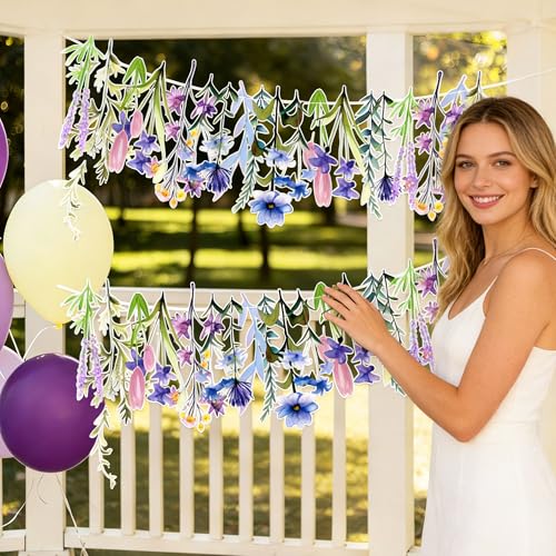 JeVenis Wildflower Garland Wildflower Flower Banner Garland for Tea Party Floral Bridal Shower Baby Shower Decoration Birt...