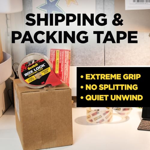 Scotch Box Lock Packing Tape, Clear, Extreme Grip Box Packaging Tape for Shipping and Mailing, 1.88 in x 54.6 yd, 2 Rolls ...