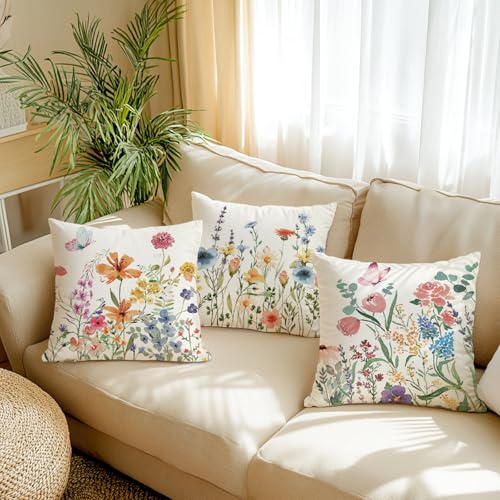 ONFAON Spring Decorations for Home - Spring Pillow Covers 18x18, Outdoor Pillow Covers Springtime Farmhouse Throw Pillow C...