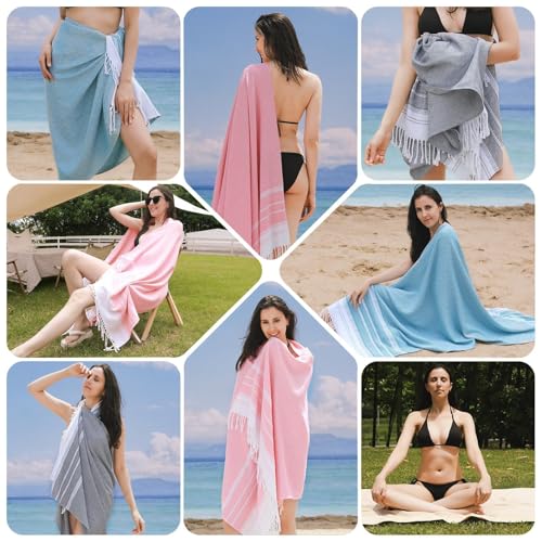 Genovega 6 Packs Oversized Turkish Beach Towels Set Bulk 74"x38" Extra Large Quick Dry Sand Free Light Swim Bath Camping P...