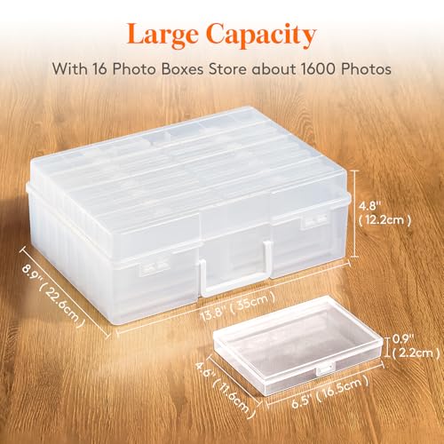 Lifewit 4x6 Photo Storage Box, 16 pcs Inner Photo Case with Lids, Clear Photo Organizers with 1 Sheet Label Sticker, Plast...