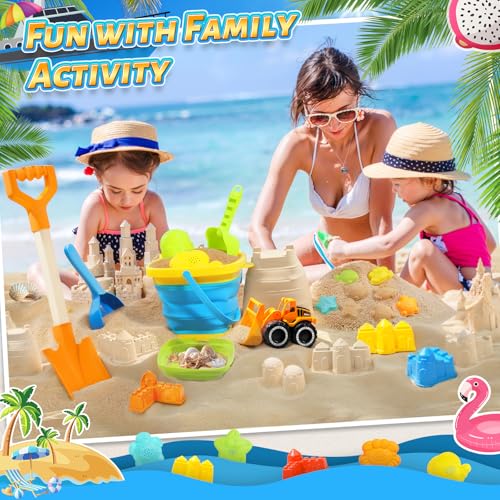 Collapsible Beach Sand Toys Set for Kids - Includes Bucket, Mesh Shovel, Filter Scooper & Castle Molds - Toddler Beach Toy...