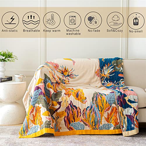 MSGKV Boho Throw Blanket 60''x80'',100% Cotton Blanket for Couch Bed, Spring Breathable Quilt Farmhouse Home Decor Soft Li...