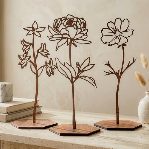 Birth Month Flower Wooden Decor, Retirement Gift for Women, Personalized Custom Name Floral Keepsake, Housewarming Coworke...