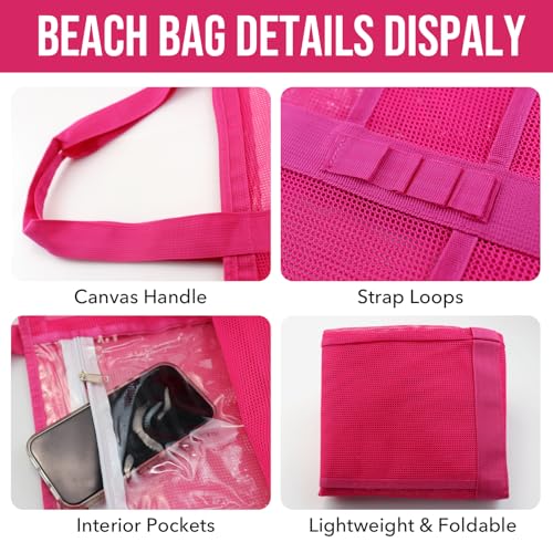 ASBEFORE Large Mesh Beach Tote Bag, 9-Pocket Foldable Summer Vacation Beach Bag for Travel, Pool, Gym, Cruise