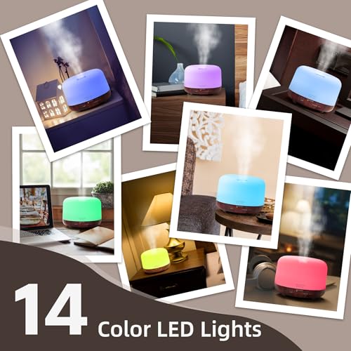 ASAKUKI Essential Oil Diffuser for Home, 500ML Aromatherapy Diffuser Humidifier with Remote Control, 7 Color LED Lights, Q...