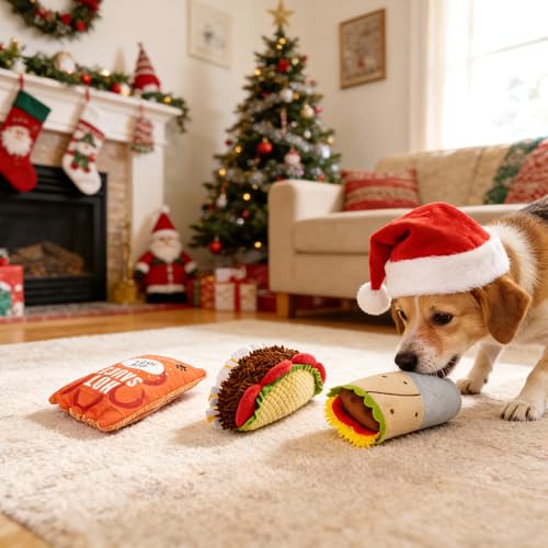 Prime Pets Plush Dog Toys Set, 3 Pack, Crinkle Squeaky Dog Toys, Food Shaped Pet Toy for Small Medium Large Dogs, Stuffed ...