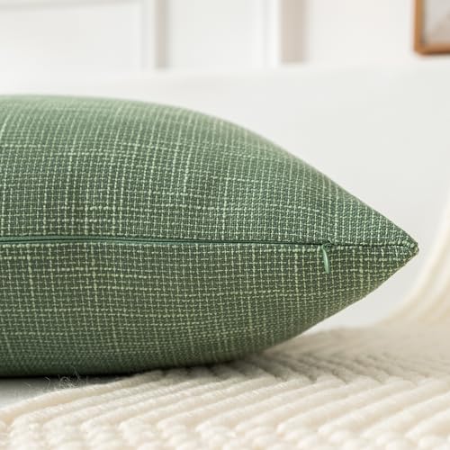 Kevin Textile Set of 2 Sage Green Pillow Covers 18 x 18 Inch Spring Farmhouse Boho Decorative Throw Pillow Covers Linen Cu...