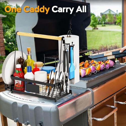 GUIBUKEYAN Grill Caddy with Plate Holder and Paper Towel Holder, Picnic BBQ Condiment Utensil Organizer Caddy for Outdoor ...