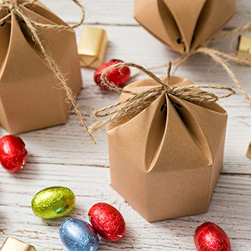 Lamantery 50Pack Mini Paper Gift Boxes Lantern Hexagon Kraft Paper Package Box with Twine Candy Chocolate Gift Packing Wra...