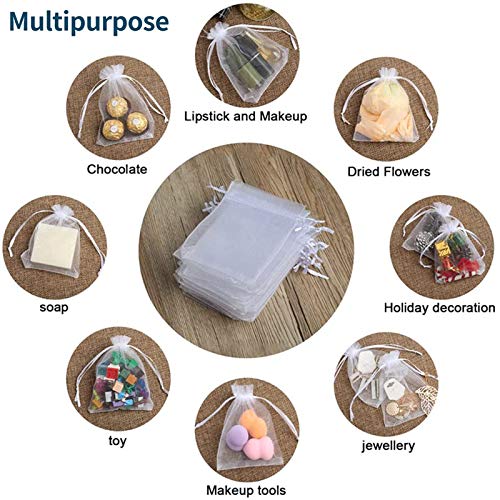 Bezall 50Pcs White Organza Bags 3x4 Inch, Small Sheer Wedding Party Favor Bags with Drawstring, Mesh Jewelry Gift Bags Chr...