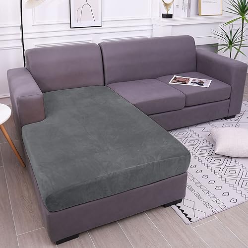 hyha Velvet Couch Cushion Covers, Stretch Chaise Lounge Sectional Couch Seat Covers L Shape for Sectional Sofa, Soft Sofa ...
