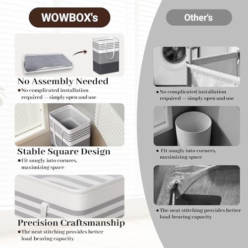 WOWBOX 2 Pack Laundry Baskets, Laundry Hampers, Freestanding Dirty Clothes Hampers with Reinforced Handles & Cross Stitch...