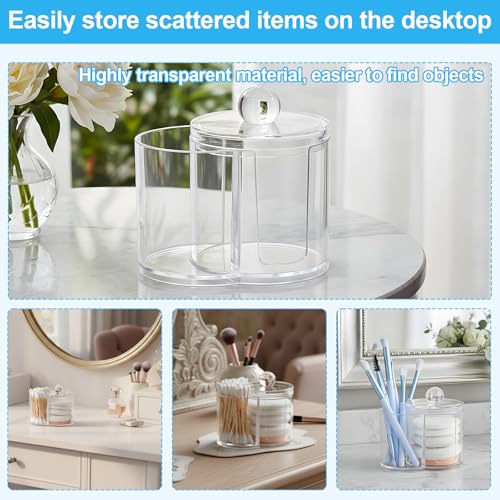 Gsbnjuy Cotton Swab Holder Dispenser Dual-Compartment Cotton Organizer Clear Vanity Canister with Removable Dustproof Lid ...