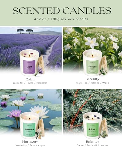 AOOVOO Calm Candles Set for Women - 4 Pack Candles for Home Scented, 28 oz 200 Hour Burn, Aromatherapy Candle with Crystal...