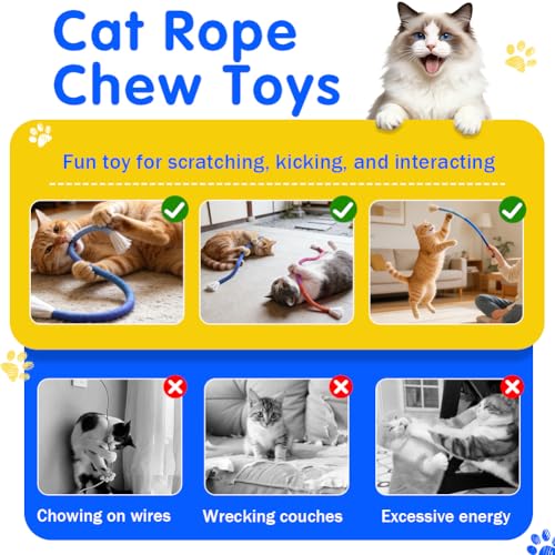 Retro Shaw Cat Toys Chew Ropes with Refillable Natural Catnip for Indoor Cats Safe Teeth Cleaning Interactive Kitten Nip K...