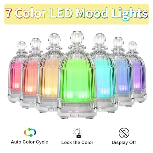 Smartwell Glass Essential Oil Diffuser, Aroma Diffusers with Glass Cover & Plastic Reservoir Small Humidifiers with 7 Colo...