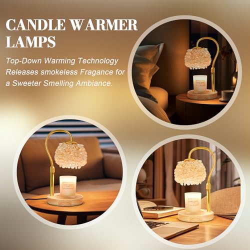 Hisummer Candle Warmer Lamp with Timer, Dimmable Candle Lamp Warmer with 312 K9 Crystals Adjustable Height Electric Candle...