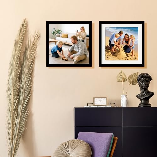 Picture Frames 10x10 2 Pack Made of Solid Wood Black for Wall Mounting and Tabletop Display