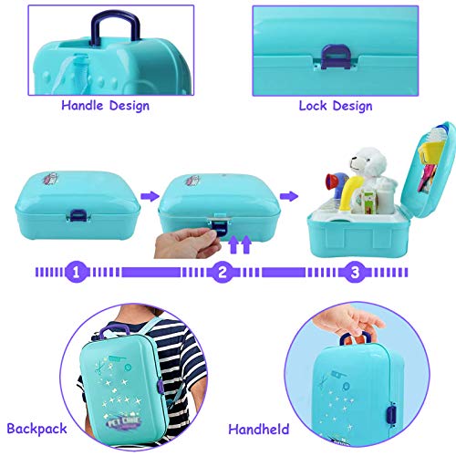 TEUVO Pet Care Play Set Doctor Kit for Kids, 16 Pcs Doctor Pretend Play Vet Dog Grooming Toys Puppy Dog Carrier Feeding Do...