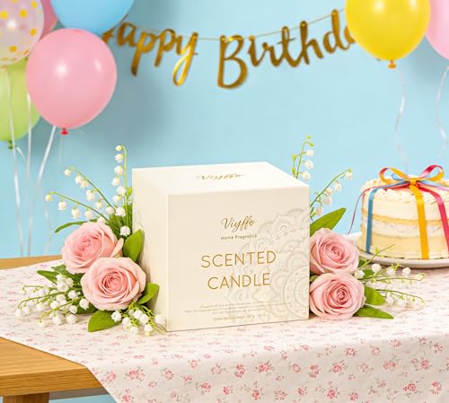 Viyffo 3 Wick Large 20oz Decorative Gold Scented Candle – Vanilla Dreamscape & Spring Spice, Non Toxic Soy Candle in Matte...