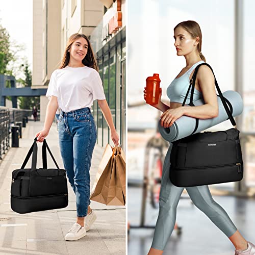 ETRONIK Gym Bag for Women, Personal Item Travel Bag with Shoes Compartment, Weekender Overnight Duffel Bag with Wet Pocke...