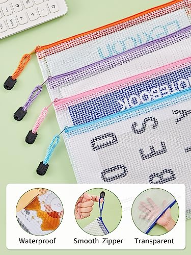 JARLINK 20 Pack 10 Colors Zipper Mesh Document Pouch, 6x9 Inch/A5, Plastic Water-Resistant File Bags, for School Office Su...