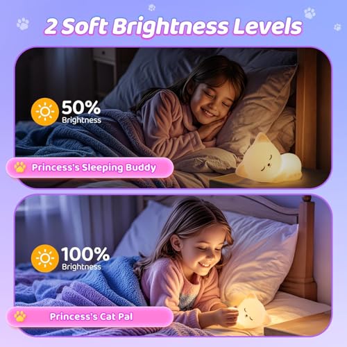 Night Light for Kids,16 Colors Cat Lamp Cute Lamp,Dimmable Baby Night Lights for Nursery,Silicone Rechargeable Nightlight ...