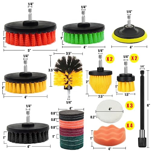 30Pcs Drill Brush Attachment Set,Drill Scrubber Brush Kit Include Scrub Pads, Sponge, Extend Attachment, Drill Cleaning Br...