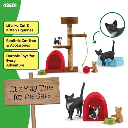 Schleich Farm World Cute Cats and Kittens Playtime Figurine Set - 9-Piece Realistic Momma Cat and Baby Kitten Figurine Lar...