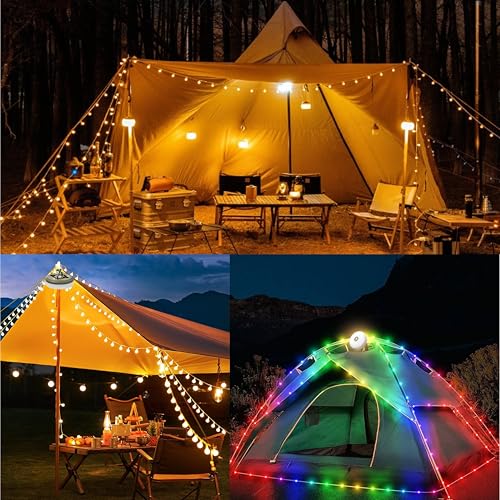 Camping String Lights,Camping Essentials Gear 32.8FT Lamp Lights Waterproof, 4 in 1 Outdoor String Lights with 8 Modes for...